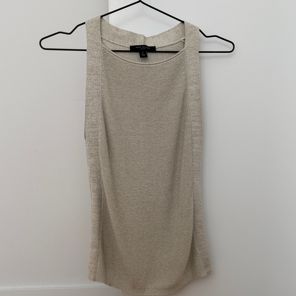 Ann Taylor Light Beige Shimmer Cardigan Sweater Set - Picture 3 of 5